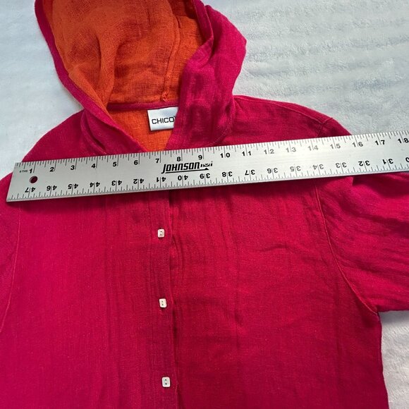Chico's Womens Pink Orange Linen Cotton Hooded Button-Up Jacket Size 0 Casual - Picture 5 of 7